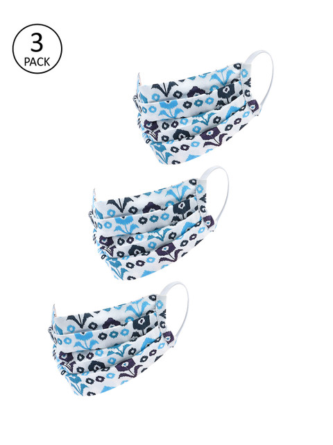 

LEGAL BRIBE Women White & Blue Printed 3 Pcs 3-Ply Printed Cotton Masks