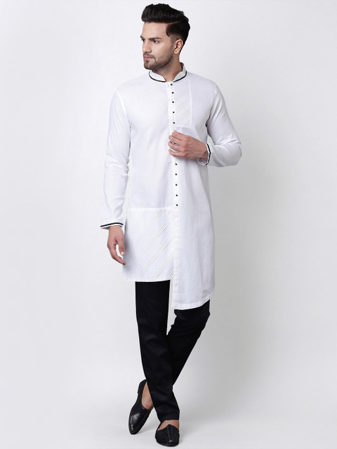 

I Know Men White & Black Self Design Kurta with Trousers