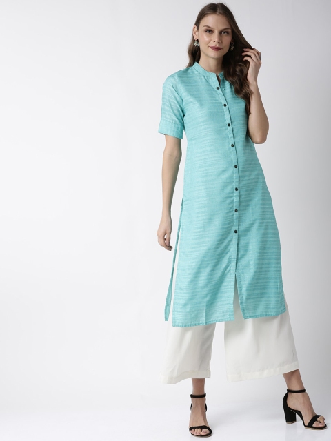 

Soch Women Turquoise Blue Striped Straight Kurta
