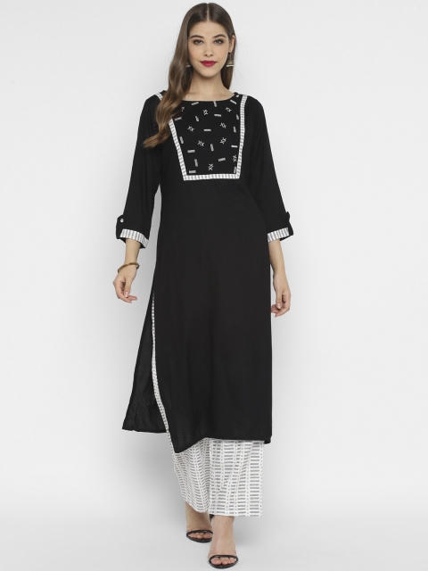 

CHRISTEENA Women Black & White Yoke Design Kurta with Palazzos