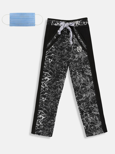 

Lil Tomatoes Boys Black White Printed Straight-Fit Track Pants