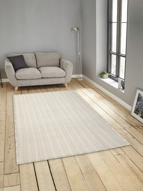 

KLOTTHE Off-White & Green Striped Anti-Skid Dhurrie