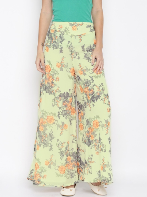 

Desi Weavess Women Green Floral Printed Wide Leg Palazzos