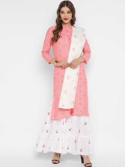 

CHRISTEENA Women Pink & White Printed Kurta with Palazzos & Dupatta