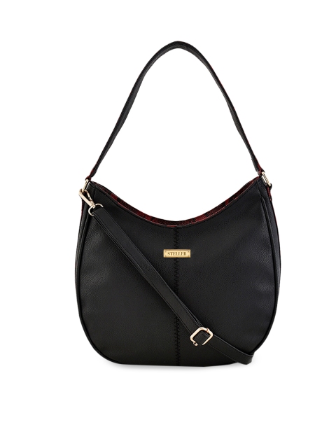 

STELLER Black & Maroon Solid Hobo Bag