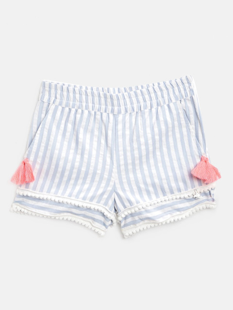 

Cherry Crumble Girls White & Blue Striped Regular Fit Regular Shorts