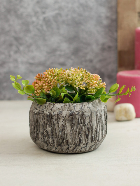 

Aapno Rajasthan Grey Flat Round Log Finish Ceramic Planter