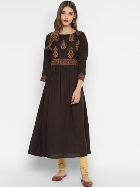 

CHRISTEENA Women Coffee Brown Yoke Design Anarkali Kurta