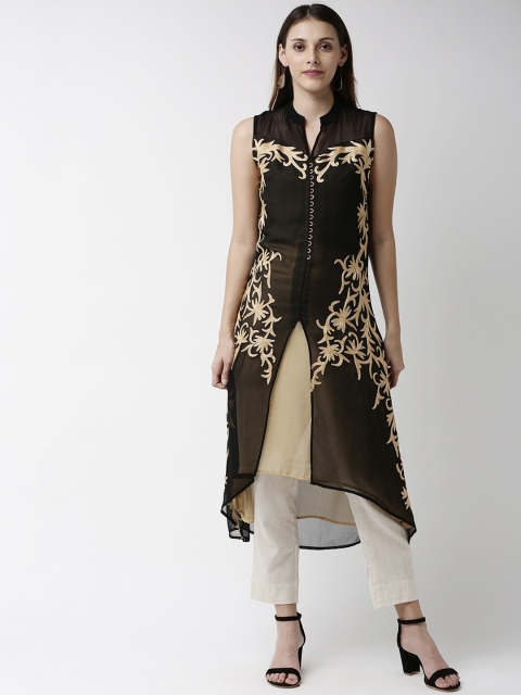 

Soch Women Black & Gold Embroidered A-Line Layered Kurta