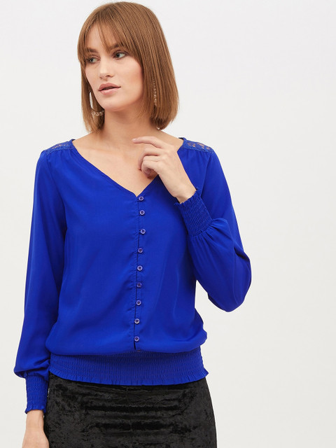 

Harpa Women Blue Solid Blouson Top
