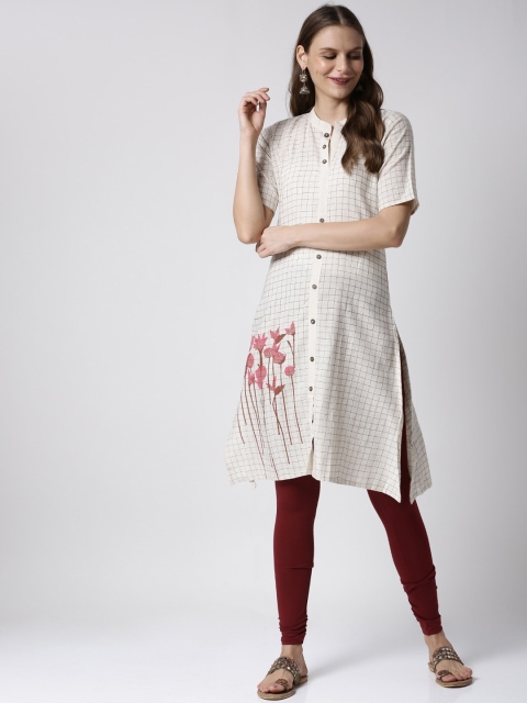 

Soch Women Off-White & Grey Checked Straight Kurta