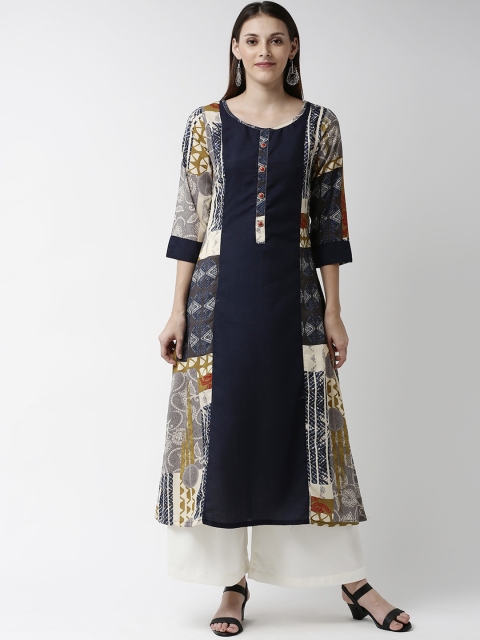 

Soch Women Navy Blue & Beige Printed A-Line Kurta