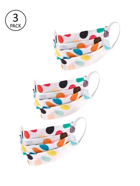 

LEGAL BRIBE Women 3 Pcs White Printed 3-Ply Anti-Pollution Reusable Cloth Masks