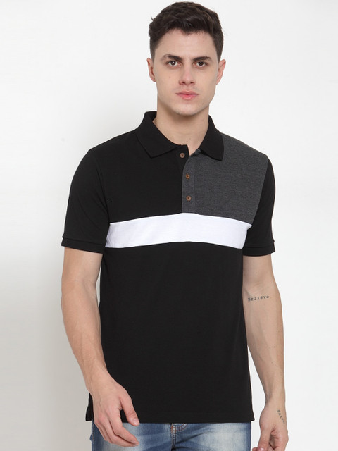 

Kalt Men Black Colourblocked Polo Collar T-shirt