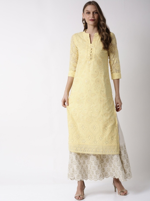 

Soch Women Yellow Embroidered Straight Kurta