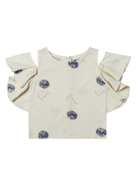 

Kid Studio Girls Cream-Coloured & Blue Floral Printed Pure Cotton Top