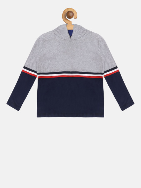 

Lazy Shark Boys Grey & Navy Blue Colourblocked Hood T-shirt