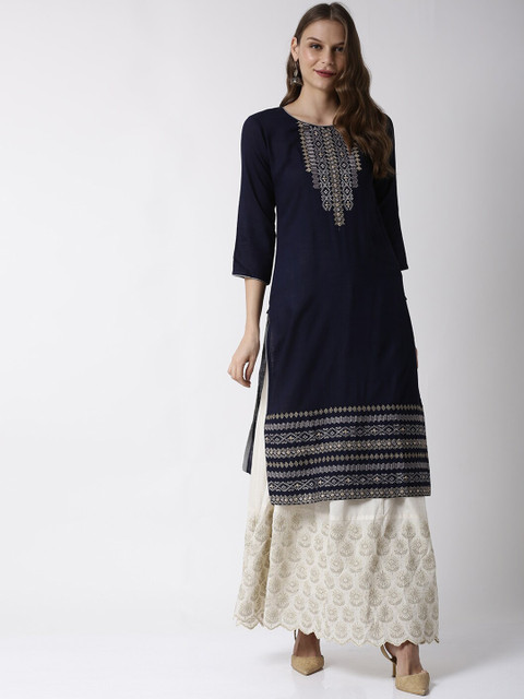 

Soch Women Navy Blue Yoke Design Straight Kurta