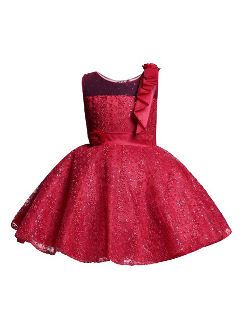 

BETTY Girls Red Self Design Fit and Flare Dress