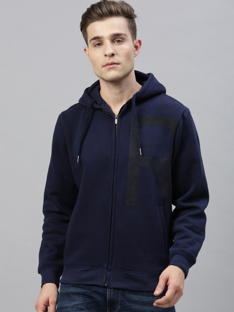 

RARE RABBIT Men Navy Blue Printed Hooded Sweatshirt