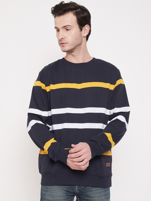 

Austin wood Men Navy Blue Striped Sweatshirt