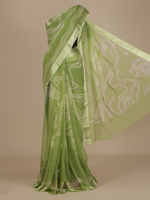 

Pothys Green Printed Poly Chiffon Saree