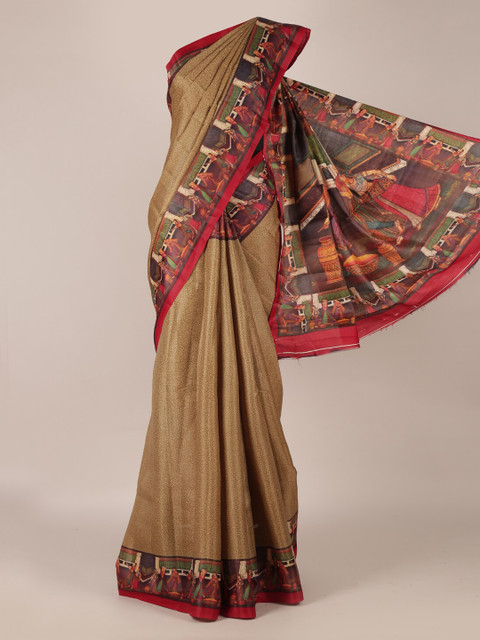 

Pothys Green Printed Jute Silk Saree