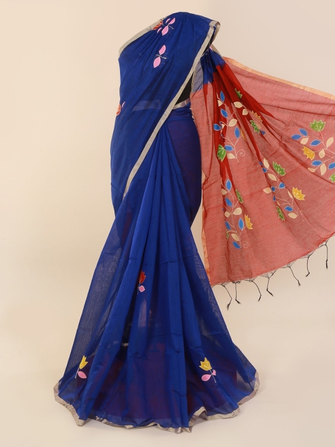 

Pothys Blue Embroidered Cotton Blend Saree