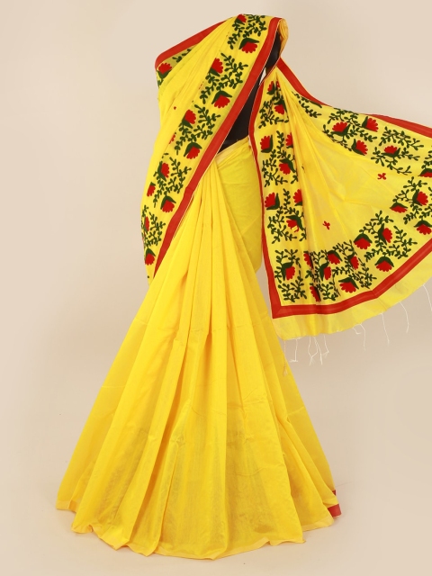 

Pothys Yellow Solid Cotton Blend Saree