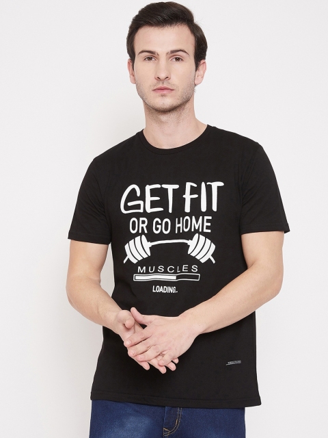 

Purple Feather Men Black Printed Round Neck T-shirt