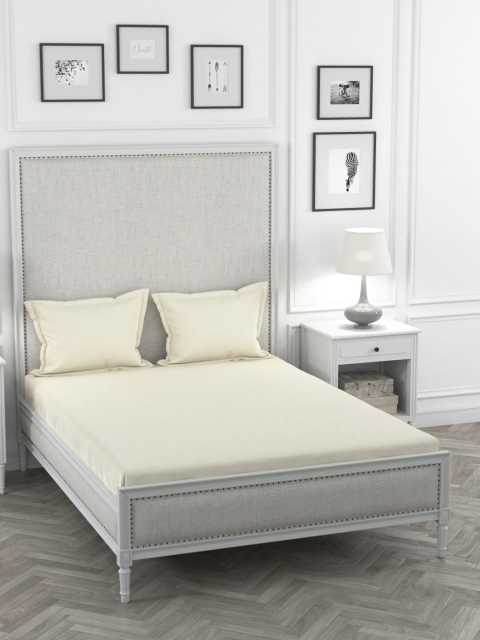 Portico New York Off White Solid 144 TC Double Queen Bedsheet With Sustainable 2 Pillow Covers