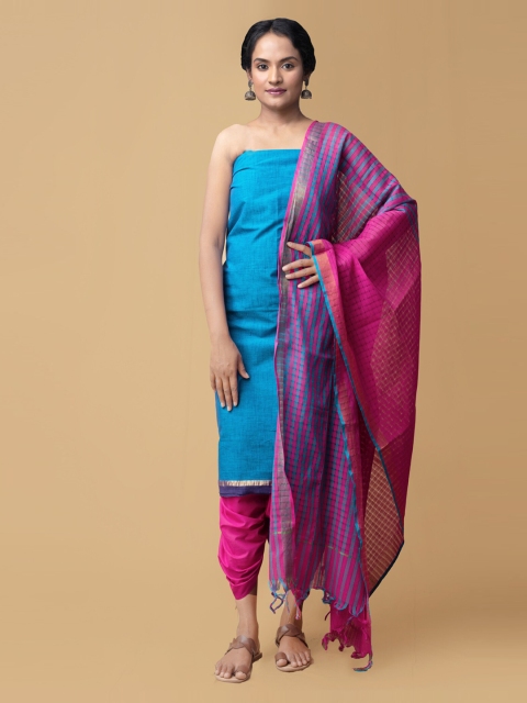 

Unnati Silks Women Blue & Pink Solid Unstitched Dress Material
