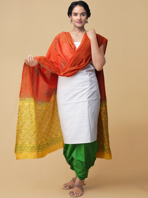 

Unnati Silks Women White & Green Unstitched Dress Material
