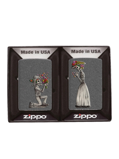 

Zippo Skeleton Flowers Iron Stone Gift Set Pocket Lighters, Grey