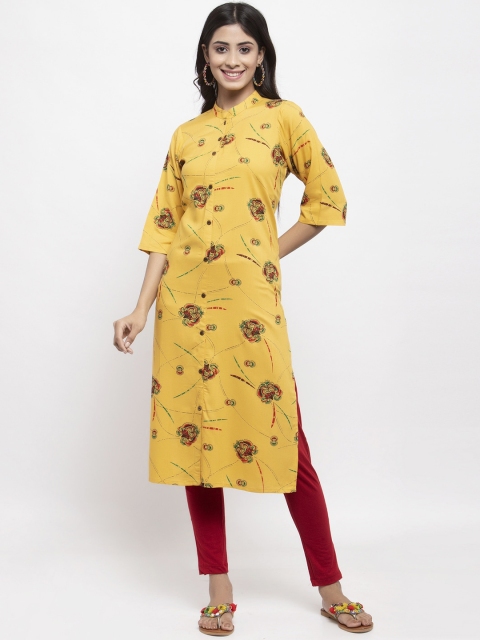 

NEUDIS Women Yellow & Brown Printed Straight Kurta