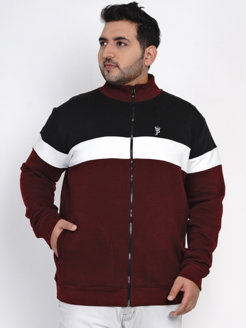John Pride Men Burgundy & Black Colourblocked Sweatshirt