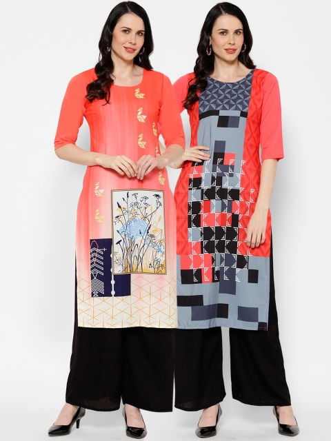 

7Threads Women Pack Of 2 Printed Straight Kurta, Multi