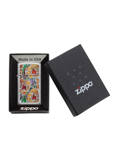 

Zippo Silver-Toned Slim Fusion Floral High Polish Chrome Pocket Lighter