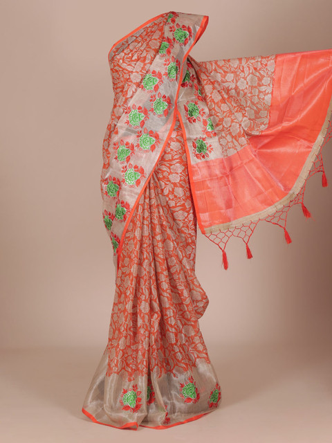 

Pothys Orange Printed Cotton Blend Saree