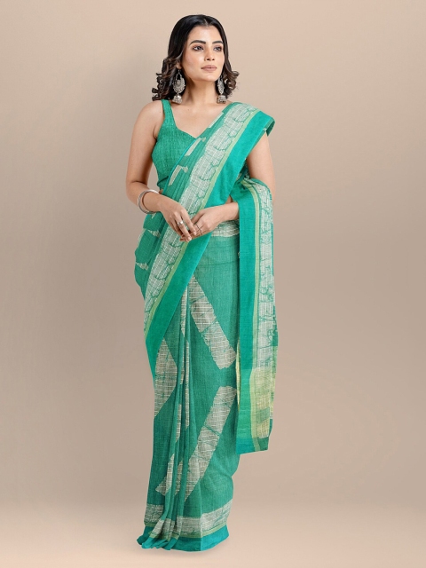 

BharatSthali Sea Green Silk Cotton Printed Handloom Venkatgiri Saree