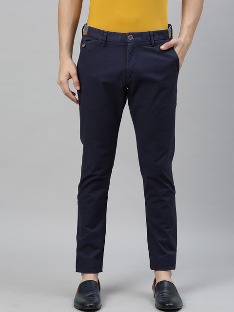 

RARE RABBIT Men Navy Blue Regular Fit Solid Chinos