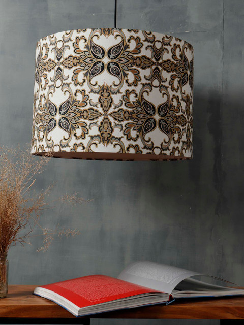 

Grated Ginger Brown & White Printed Contemporary Drum Hanging Lampshade