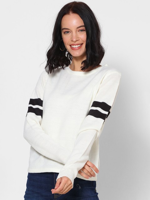

FOREVER 21 Women White Solid Pullover Sweater