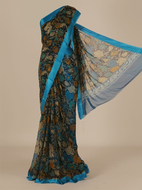 

Pothys Black & Blue Poly Chiffon Printed Saree