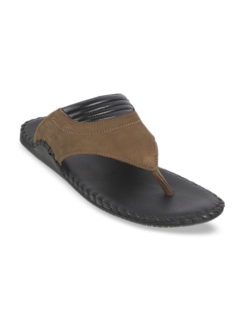 

Metro Men Brown Solid Leather Comfort Sandals