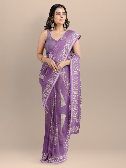

BharatSthali Purple Silk Cotton Printed Venkatgiri Saree
