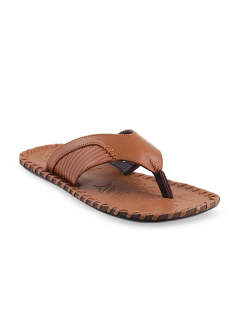 

Metro Men Tan Brown Solid Leather Comfort Sandals