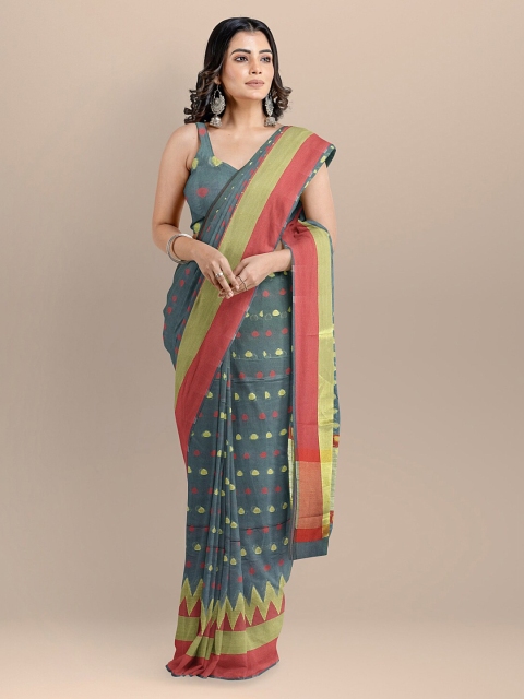 

BharatSthali Grey & Red Silk Cotton Woven Design Banarasi Saree