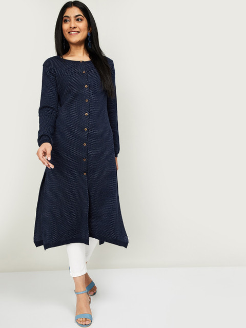 

Melange by Lifestyle Women Navy Blue & White Printed A-Line Kurta