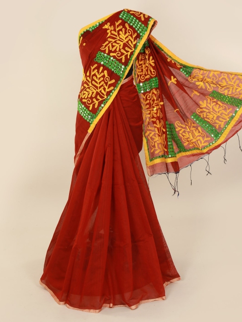 

Pothys Red Solid Cotton Blend Saree